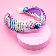 Kids Knot Headband - Rainbow : White